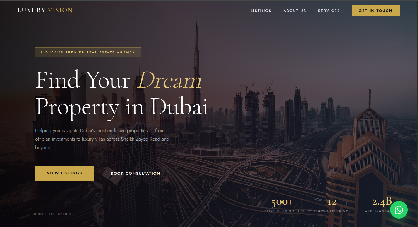 Luxury Vision Real Estate homepage hero