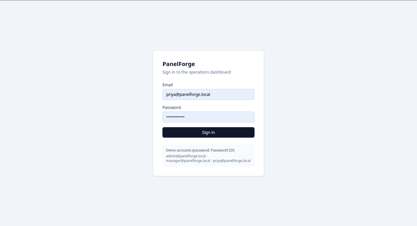 Panelforge sign-in screen